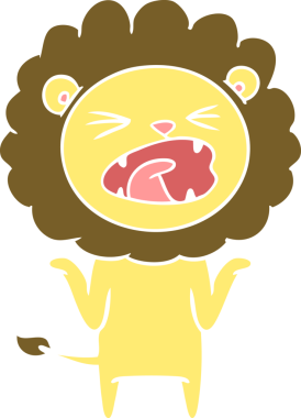 Bir insan tarafından çizilmiş düz renkli çizgi film aslanı