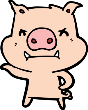 Bir insan tarafından çizilmiş kızgın çizgi film domuzu.