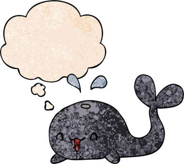 Düşünce baloncuklu çizgi film mutlu balina bir insan tarafından çizilmiş grunge doku tarzı