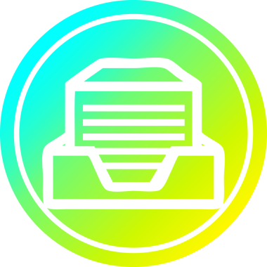 Bir insan tarafından çizilmiş havalı gradyan bitişli ofis kağıdı yığını dairesel simgesi