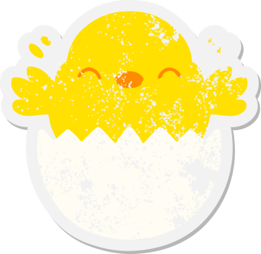 Bir insan tarafından çizilmiş yumurta grunge etiketinden yumurtadan çıkan yavru kuş.