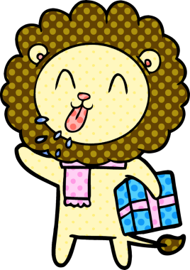 Bir insan tarafından çizilmiş mutlu çizgi film aslanı.