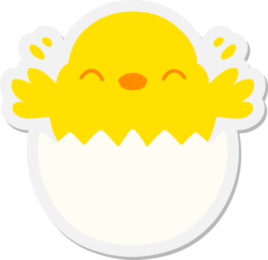 Yavru kuş, bir insan tarafından çizilmiş yumurta etiketinden yumurtadan çıkıyor.