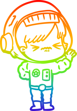 Gökkuşağı gradyan çizgi çizimi bir insan tarafından çizilmiş astronot bir kadın.