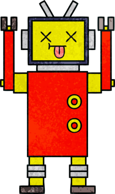 Bir insan tarafından çizilmiş bir robotun retro grunge dokusu