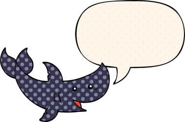 Bir insan tarafından çizilmiş çizgi roman tarzında konuşma balonu olan çizgi film köpekbalığı.