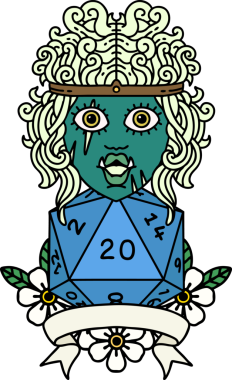 Retro Dövme Biçimi Yarı Ork Barbar Karakteri Bir insan tarafından çizilmiş doğal 20 zar