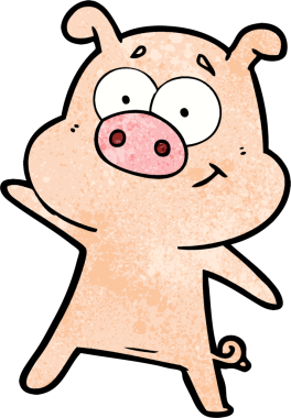 Bir insan tarafından çizilmiş mutlu çizgi film domuzu.