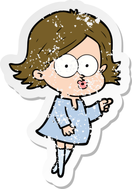 Bir insan tarafından çizilmiş karikatür kızının sıkıntılı çıkartması.