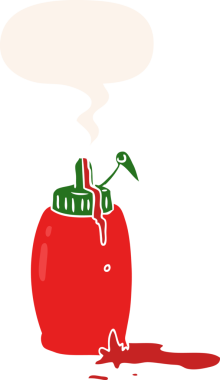 Bir insan tarafından çizilmiş eski moda konuşma baloncuklu domates şişesi.