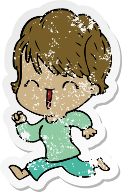 Bir insan tarafından çizilmiş, gülen bir karikatür çıkartması.