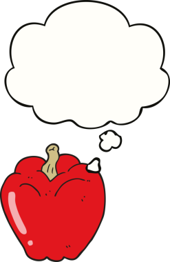 Bir insan tarafından çizilmiş düşünce balonlu karikatür biberi.