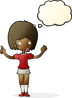 Çizgi filmdeki kadın bir insan tarafından çizilmiş düşünce balonuyla anlatmak istediği şeyi anlatıyor.