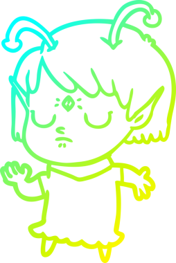 Bir insan tarafından çizilmiş bir uzaylı kız çizgi filmi.