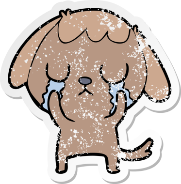 Bir insan tarafından çizilmiş ağlayan şirin bir köpeğin sıkıntılı çıkartması.