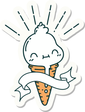 Bir insan tarafından çizilmiş dövme stili dondurma karakterinin çıkartması.