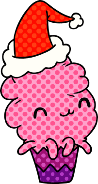 Bir insan tarafından çizilmiş kawaii kekinin Noel karikatürü.