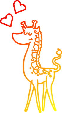 Bir insan tarafından çizilmiş aşk dolu bir zürafanın sıcak çizgi çizimi.
