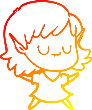 Bir insan tarafından çizilmiş mutlu bir elf kızı çizimi.