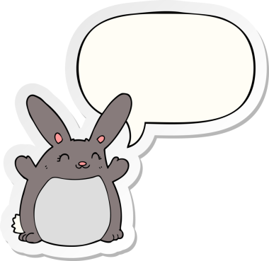 Bir insan tarafından çizilmiş konuşma balonu çıkartmalı çizgi film tavşanı.