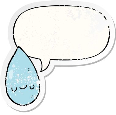 Bir insan tarafından çizilmiş, sıkıntılı, eski bir çıkartma olan tatlı bir yağmur damlası.