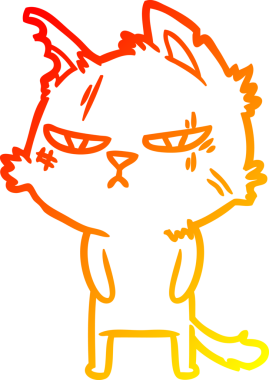 Bir insan tarafından çizilmiş sert bir çizgi film kedisinin sıcak çizgi çizimi