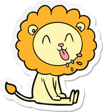 Bir insan tarafından çizilmiş mutlu bir aslanın çıkartması.