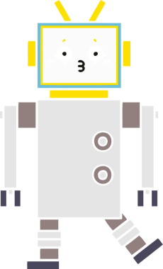 Bir insan tarafından çizilmiş düz renkli bir robot karikatürü