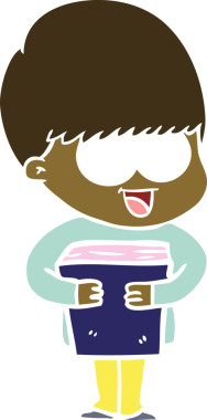 Bir insan tarafından çizilmiş mutlu düz renkli çizgi film çocuğu.