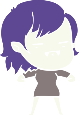 Düz renkli çizgi film. Bir insan tarafından çizilmiş ölümsüz vampir kız.