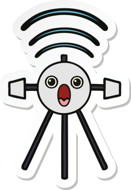 Bir insan tarafından çizilmiş şirin bir çizgi film uydusunun çıkartması.