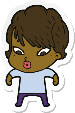 Bir insan tarafından çizilmiş bir karikatür kadının çıkartması.