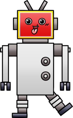 Bir insan tarafından çizilmiş mutlu bir robotun gölgeli çizgi filmi.