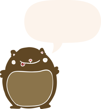 Bir insan tarafından çizilmiş eski moda konuşma baloncuğu olan şişman ayı çizgi filmi.