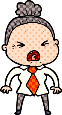 Bir insan tarafından çizilmiş kızgın yaşlı kadın çizgi filmi.