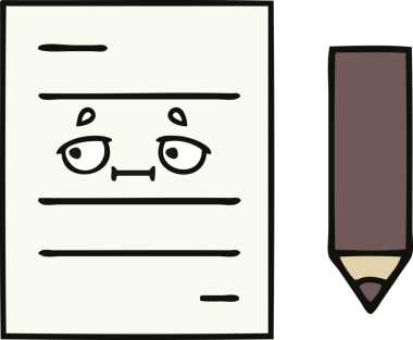 Bir insan tarafından çizilmiş bir test kağıdının sevimli karikatürü.