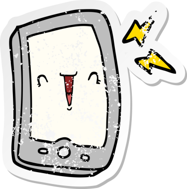 Bir insan tarafından çizilmiş şirin bir cep telefonunun sıkıntılı çıkartması.