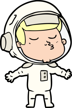 Bir insan tarafından çizilmiş kendine güvenen bir astronot çizgi filmi.