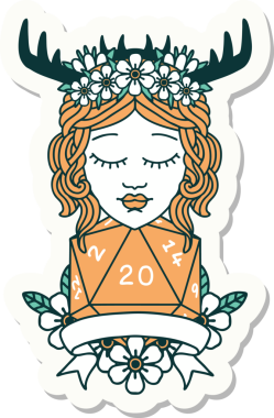 Bir insan tarafından çizilmiş 20 rulo doğal bir Druid çıkartması.