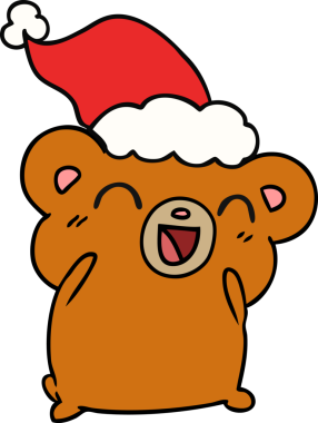 Bir insan tarafından çizilmiş Kawaii ayısının el çizimi Noel karikatürü.