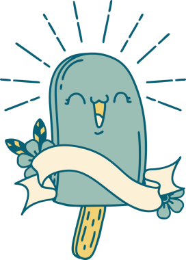 Bir insan tarafından çizilmiş dövme stili buz lolipoplu parşömen.