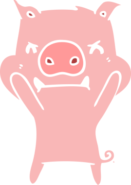 Bir insan tarafından çizilmiş kızgın düz renkli çizgi film domuzu.