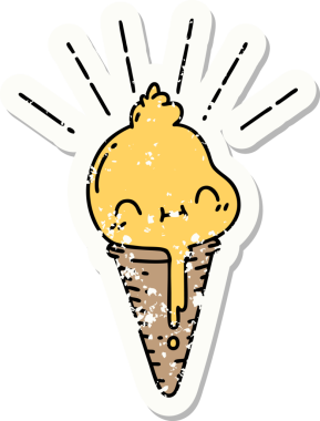 Bir insan tarafından çizilmiş dövmeli dondurma karakterinin eski bir çıkartması.