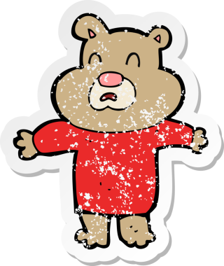 Bir insan tarafından çizilmiş mutsuz ayı çizgi filminin gerilimli yapıştırması.