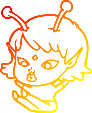 Bir insan tarafından çizilmiş güzel bir uzaylı kız çizgi çizimi.