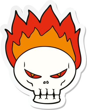 Bir insan tarafından çizilmiş yanan bir kafatası çıkartması.