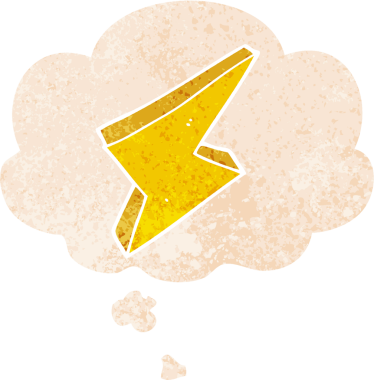 Düşünce baloncuklu karikatür yıldırımı grunge sıkıntılı retro tarzı bir insan tarafından çizilmiş