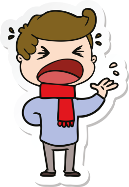 Bir insan tarafından çizilmiş bağıran bir karikatür çıkartması.