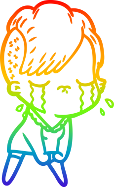 Gökkuşağının gradyan çizimi bir insan tarafından çizilmiş ağlayan bir kız çizgi filmi.