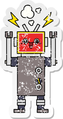 Bir insan tarafından çizilmiş mutlu bir robotun üzgün çıkartması.